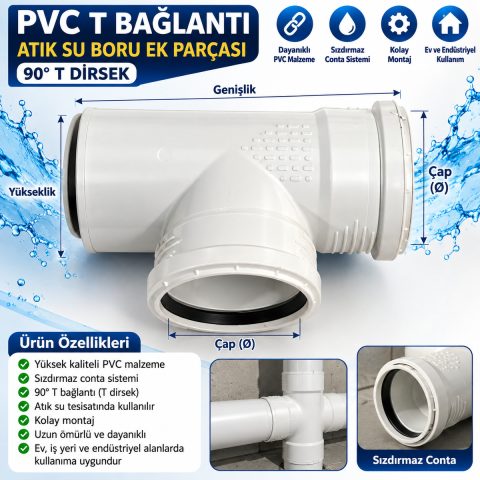 90° Contalı PVC T Bağlantı Parçası
