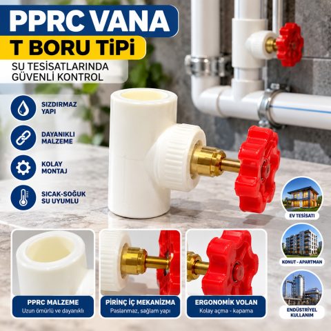 PPRC T Tipi Pirinç İç Mekanizmalı Vana