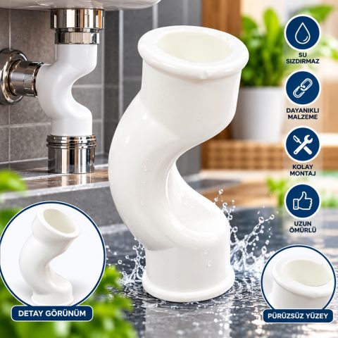 Beyaz Körüklü Esnek Lavabo Sifonu ve Gider Borusu